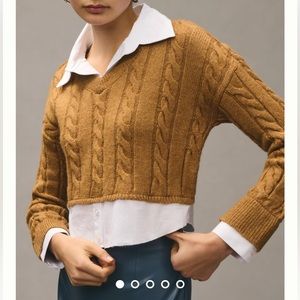 Anthropologie Pilcro Cropped Cable-Knit Twofer Sweater